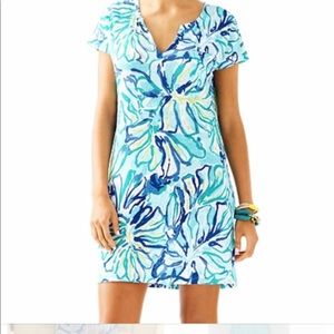 Lilly Pulitzer Aqua and Navy Floral Mini Dress